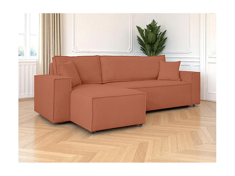 Canapé FARAH d'angle réversible et convertible 4 places en tissu bouclette - Terracotta