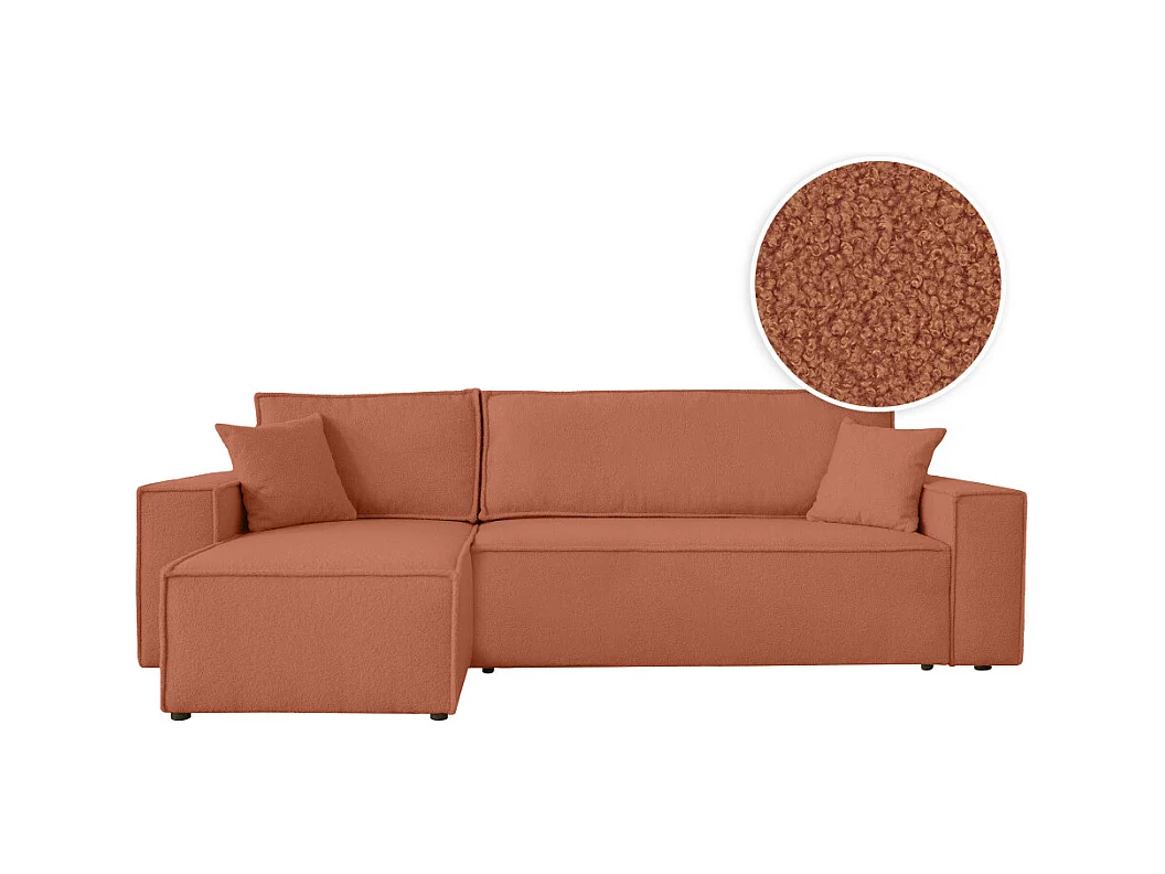 Canapé FARAH d'angle réversible et convertible 4 places en tissu bouclette - Terracotta