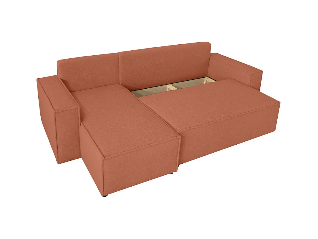 Canapé FARAH d'angle réversible et convertible 4 places en tissu bouclette - Terracotta