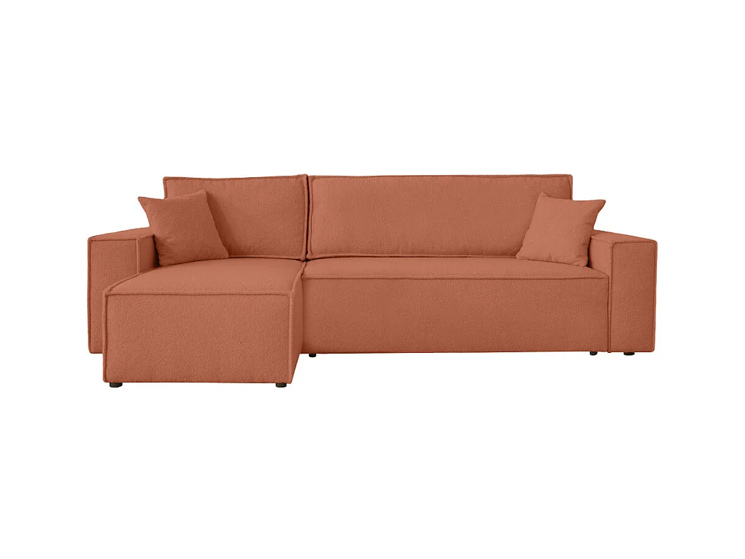 Canapé FARAH d'angle réversible et convertible 4 places en tissu bouclette - Terracotta
