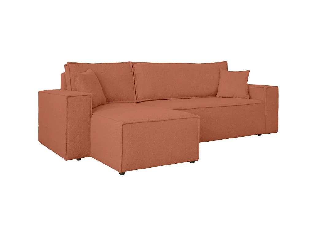 Canapé FARAH d'angle réversible et convertible 4 places en tissu bouclette - Terracotta