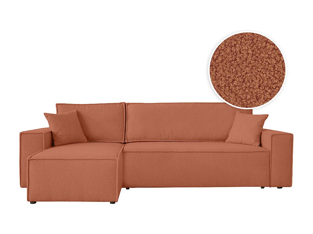 Canapé FARAH d'angle réversible et convertible 4 places en tissu bouclette - Terracotta