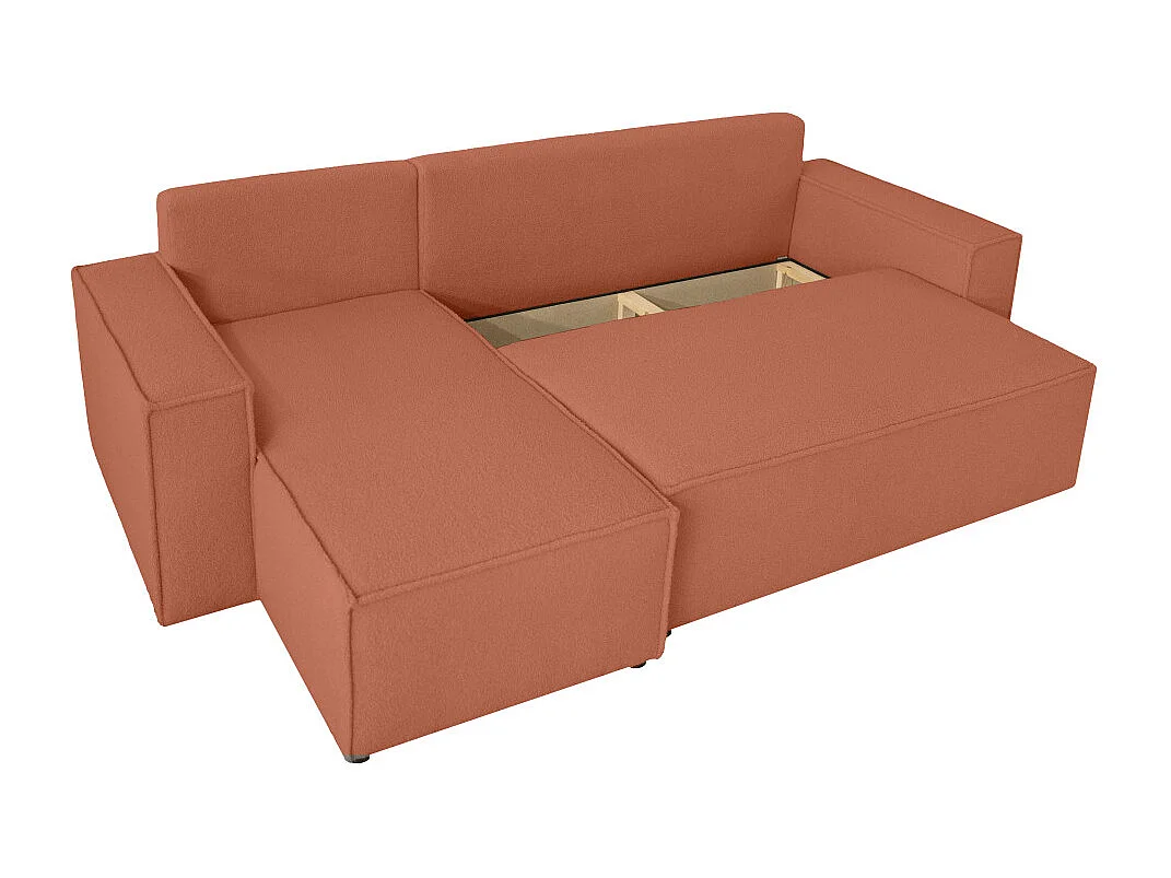 Canapé FARAH d'angle réversible et convertible 4 places en tissu bouclette - Terracotta