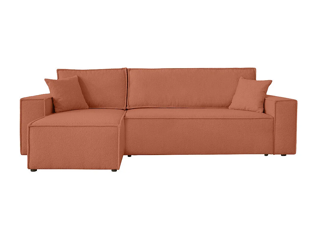 Canapé FARAH d'angle réversible et convertible 4 places en tissu bouclette - Terracotta