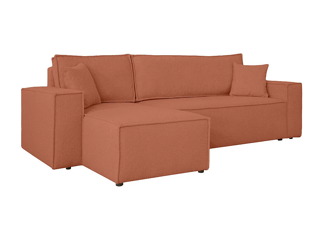 Canapé FARAH d'angle réversible et convertible 4 places en tissu bouclette - Terracotta