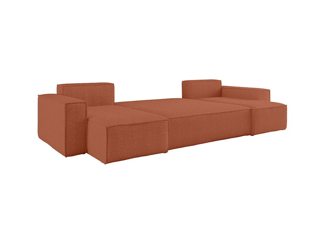Canapé d'angle FARAH panoramique convertible 6 places en tissu bouclette - Terracotta