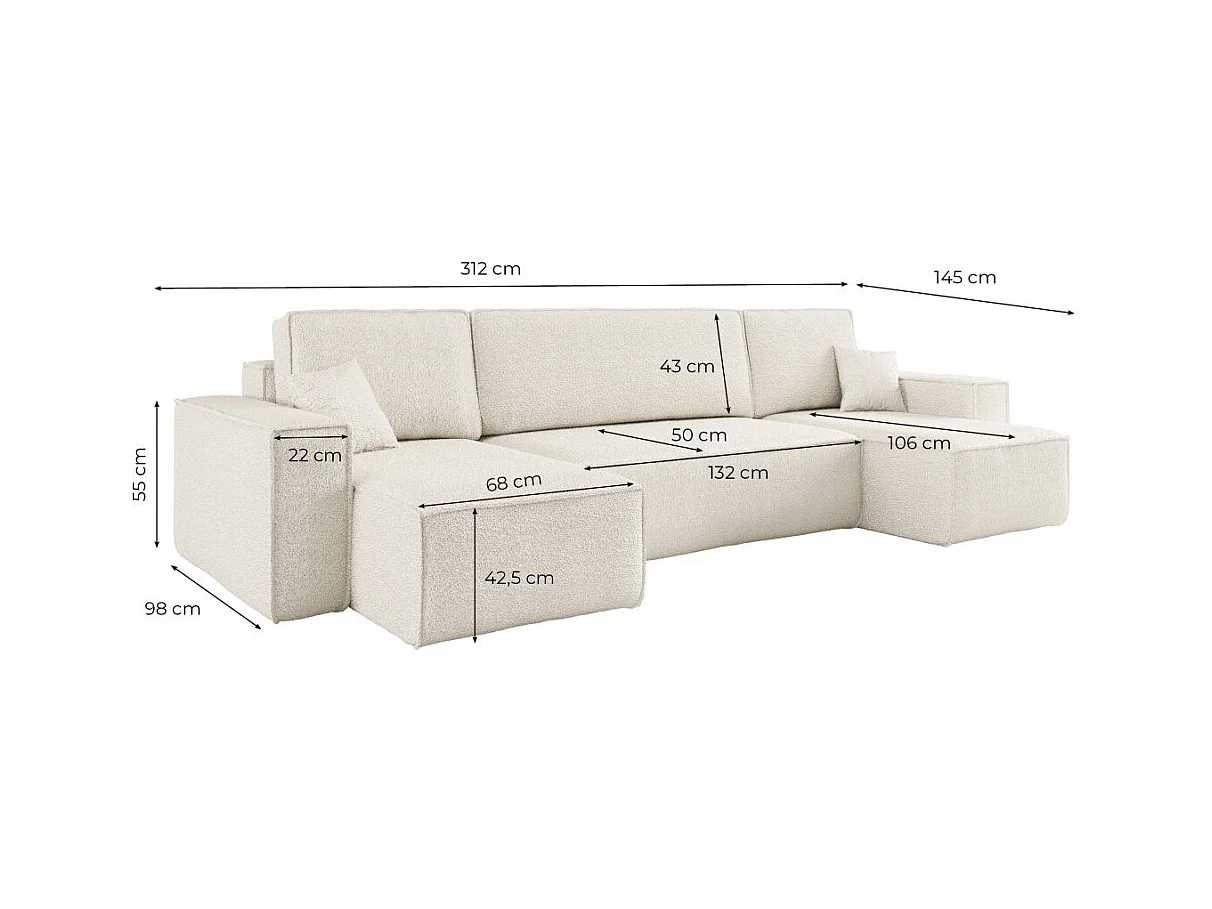 Canapé d'angle FARAH panoramique convertible 6 places en tissu bouclette - Terracotta