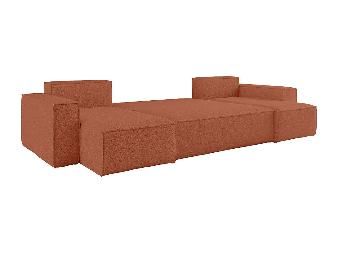 Canapé d'angle FARAH panoramique convertible 6 places en tissu bouclette - Terracotta