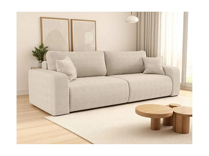 Canapé droit 3 places ALYA convertible en velours côtelé - Beige