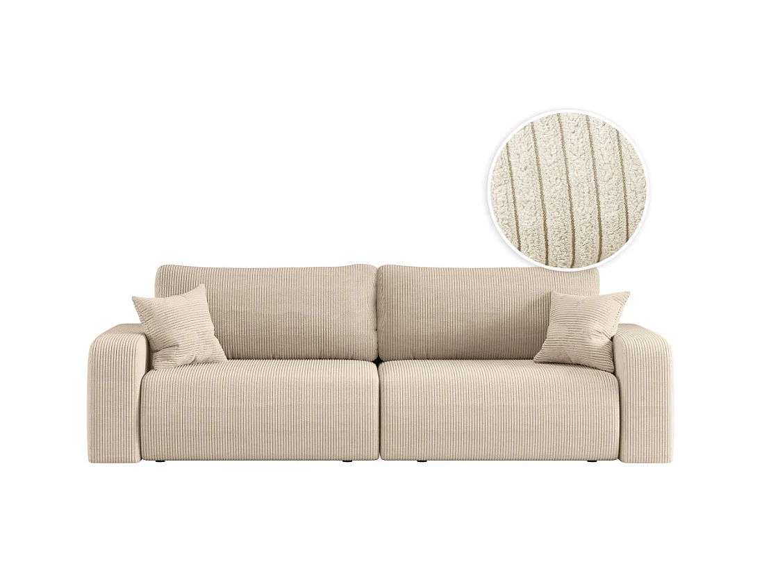 Canapé droit 3 places ALYA convertible en velours côtelé - Beige