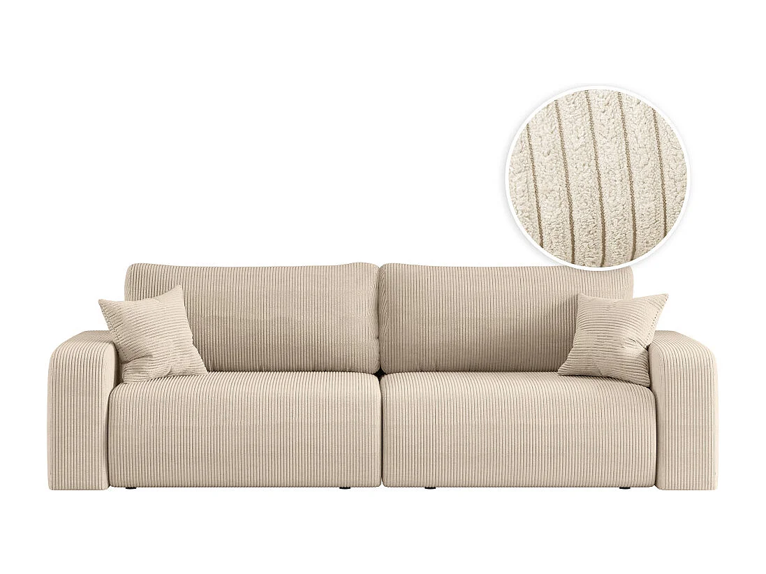 Canapé droit 3 places ALYA convertible en velours côtelé - Beige