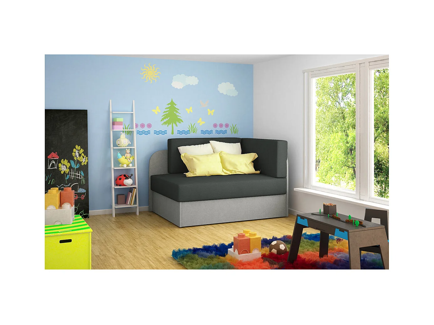 Chauffeuse/Lit enfant ZAYAH en tissu - Gris anthracite