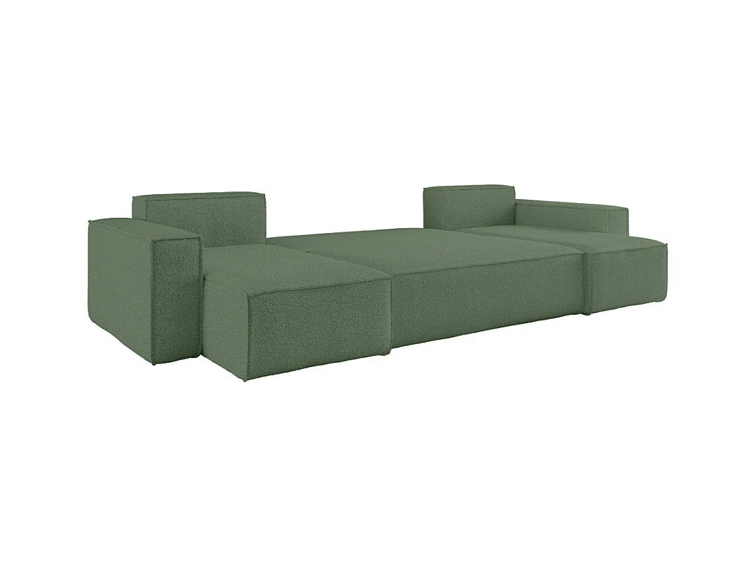 Canapé d'angle FARAH panoramique convertible 6 places en tissu bouclette - Vert foncé