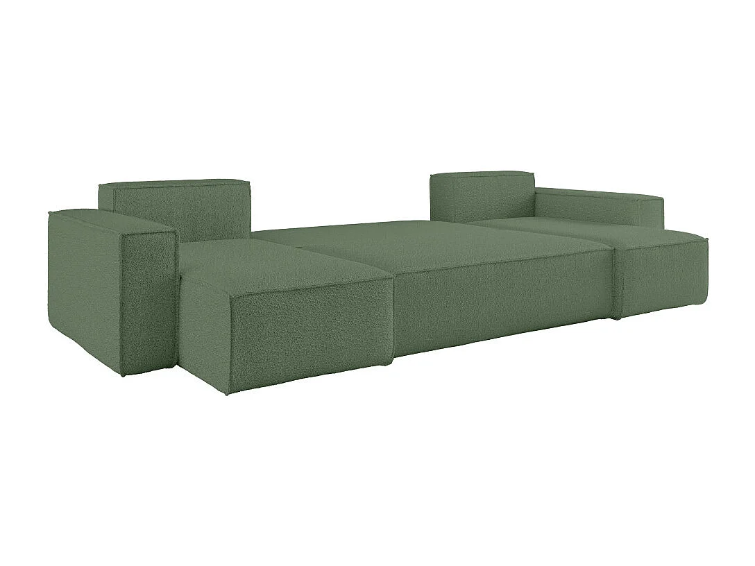 Canapé d'angle FARAH panoramique convertible 6 places en tissu bouclette - Vert foncé