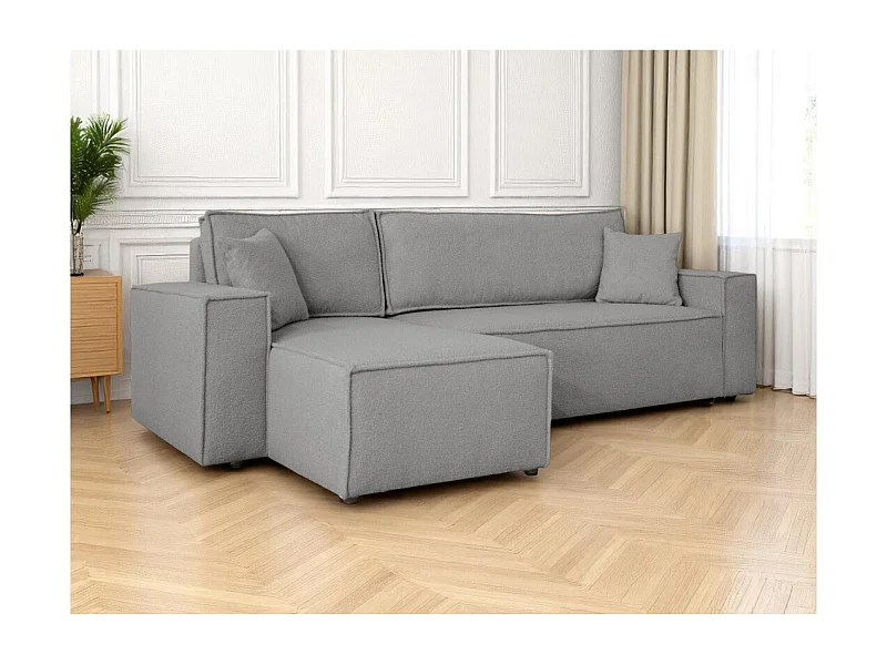 Canapé FARAH d'angle réversible et convertible 4 places en tissu bouclette - Gris