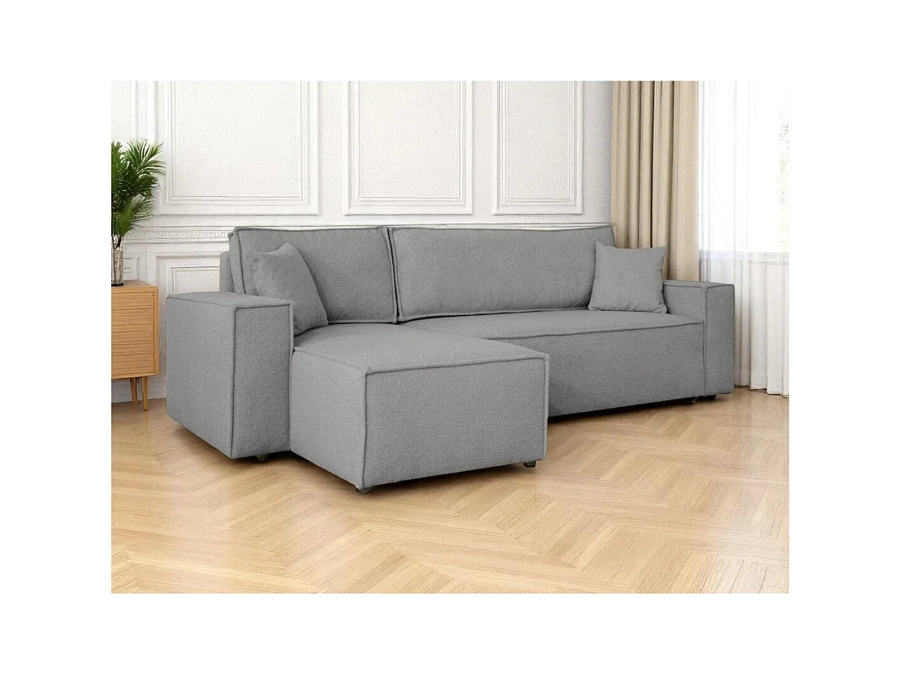 Canapé FARAH d'angle réversible et convertible 4 places en tissu bouclette - Gris