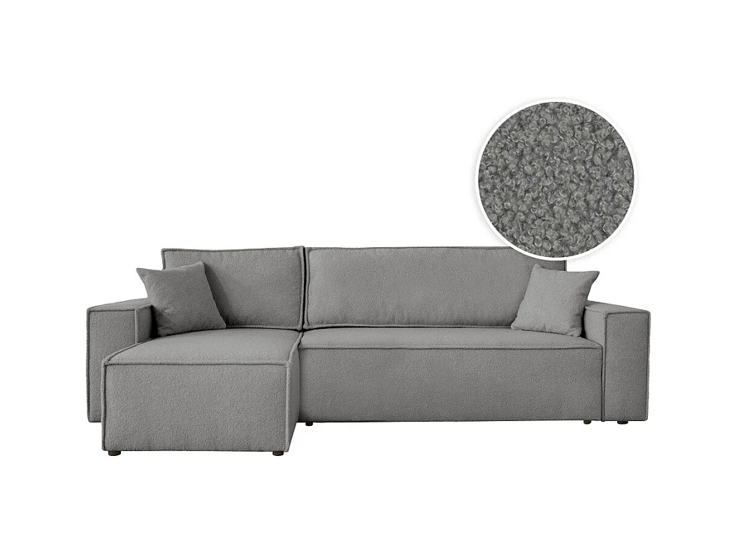 Canapé FARAH d'angle réversible et convertible 4 places en tissu bouclette - Gris