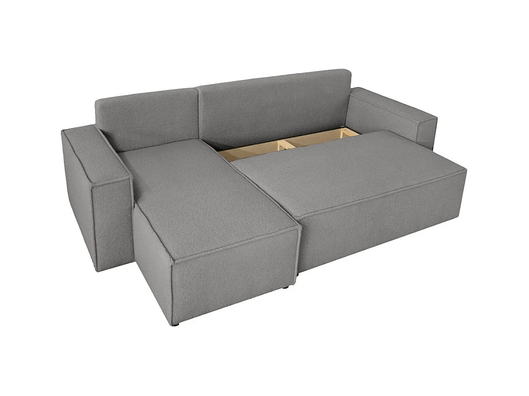 Canapé FARAH d'angle réversible et convertible 4 places en tissu bouclette - Gris