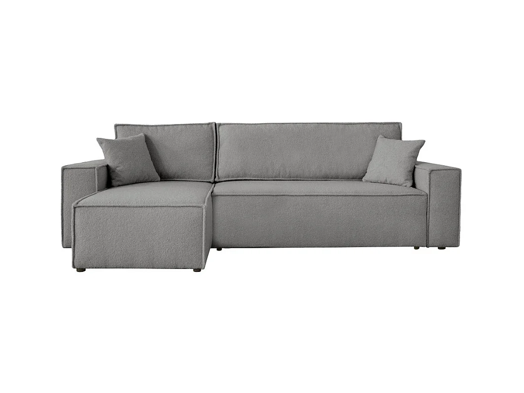 Canapé FARAH d'angle réversible et convertible 4 places en tissu bouclette - Gris