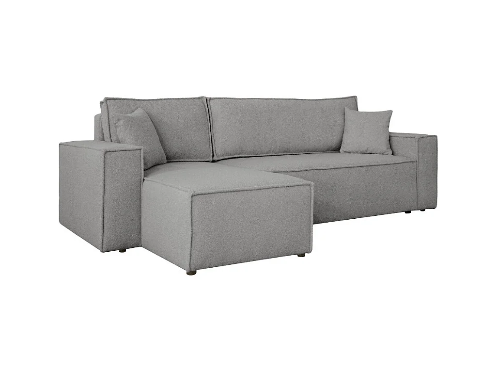 Canapé FARAH d'angle réversible et convertible 4 places en tissu bouclette - Gris