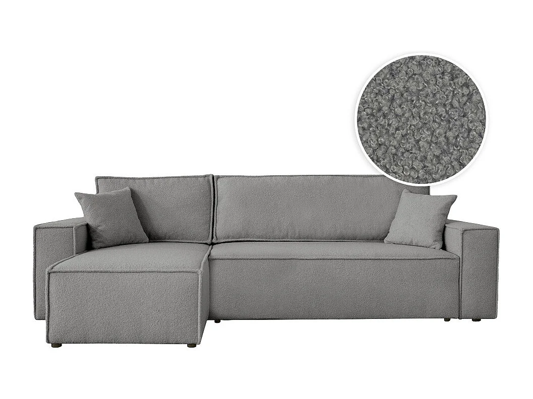 Canapé FARAH d'angle réversible et convertible 4 places en tissu bouclette - Gris