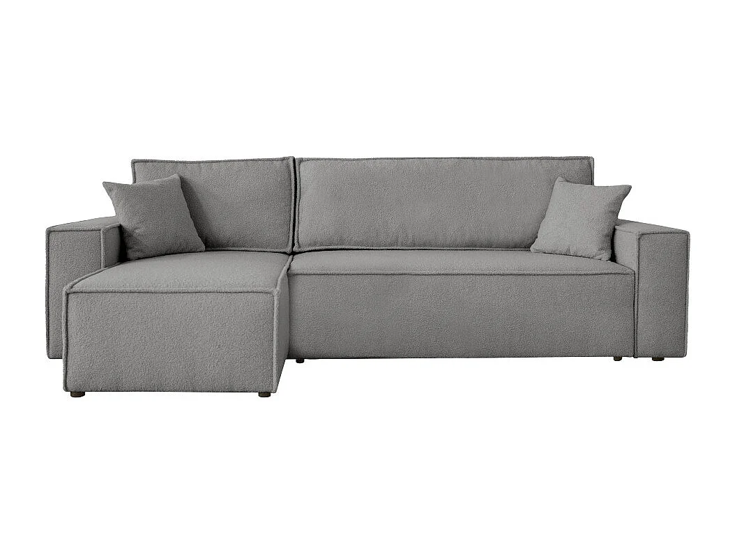 Canapé FARAH d'angle réversible et convertible 4 places en tissu bouclette - Gris