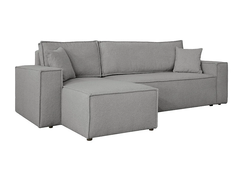 Canapé FARAH d'angle réversible et convertible 4 places en tissu bouclette - Gris