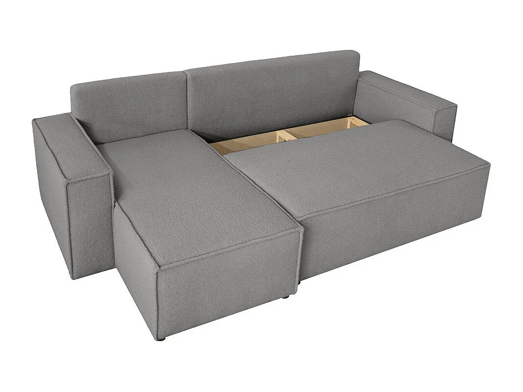 Canapé FARAH d'angle réversible et convertible 4 places en tissu bouclette - Gris