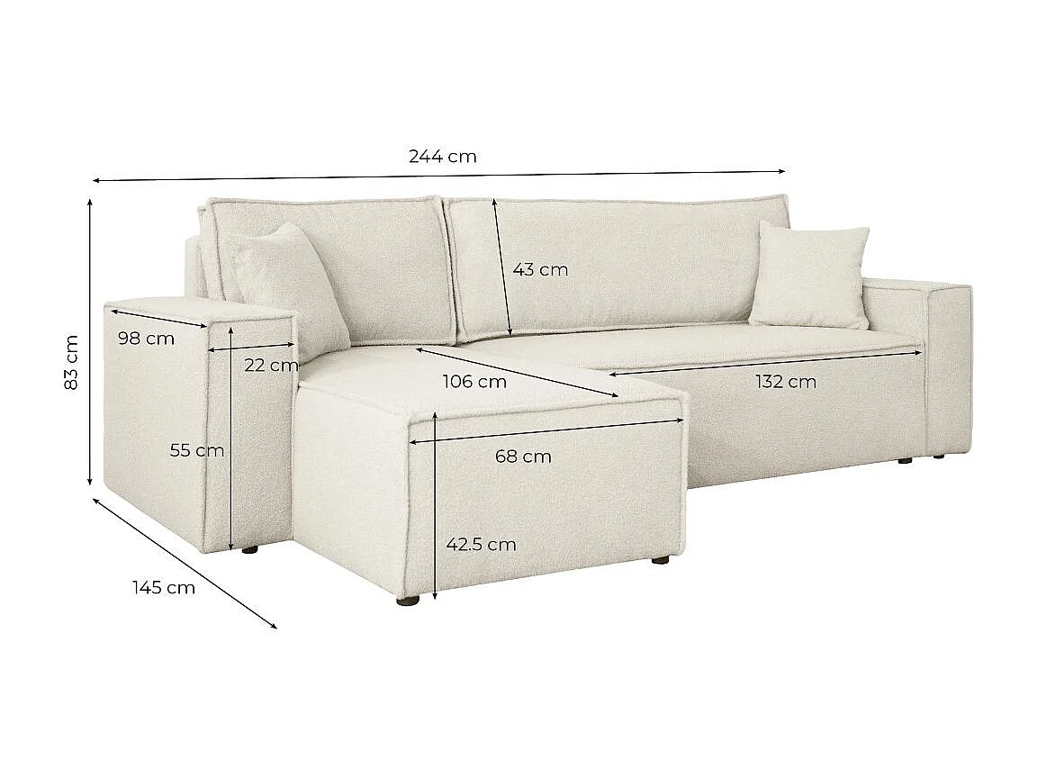 Canapé FARAH d'angle réversible et convertible 4 places en tissu bouclette - Gris