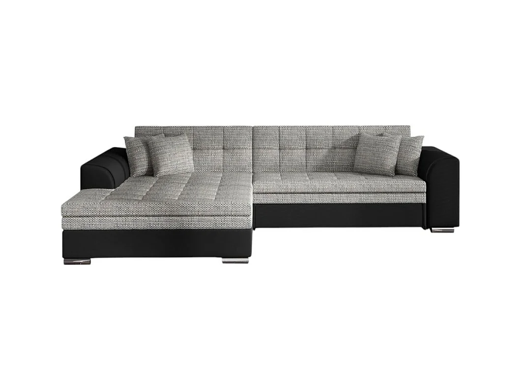 Canapé d'angle gauche 4 places NILA convertible en simili et tissu - Noir/Gris clair