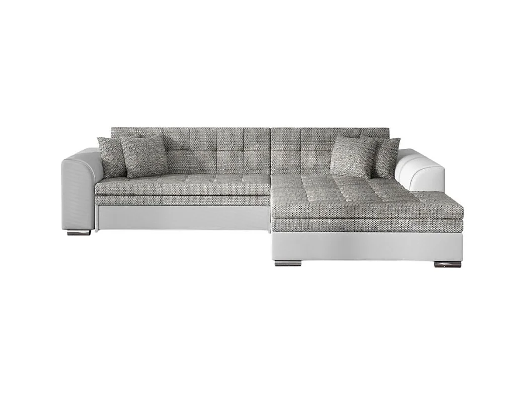 Canapé d'angle droit 4 places NILA convertible en simili et tissu - Blanc/Gris clair