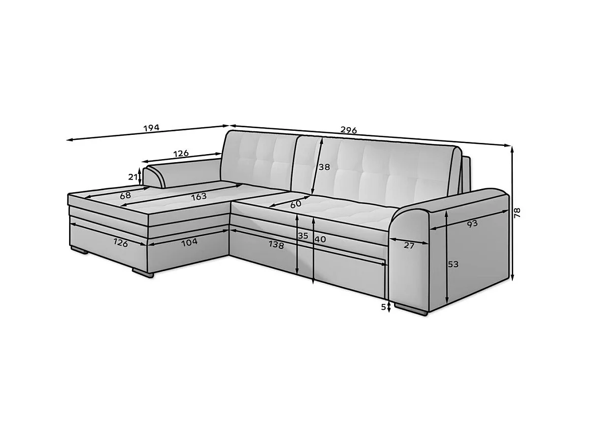 Canapé d'angle droit 4 places NILA convertible en simili et tissu - Blanc/Gris clair