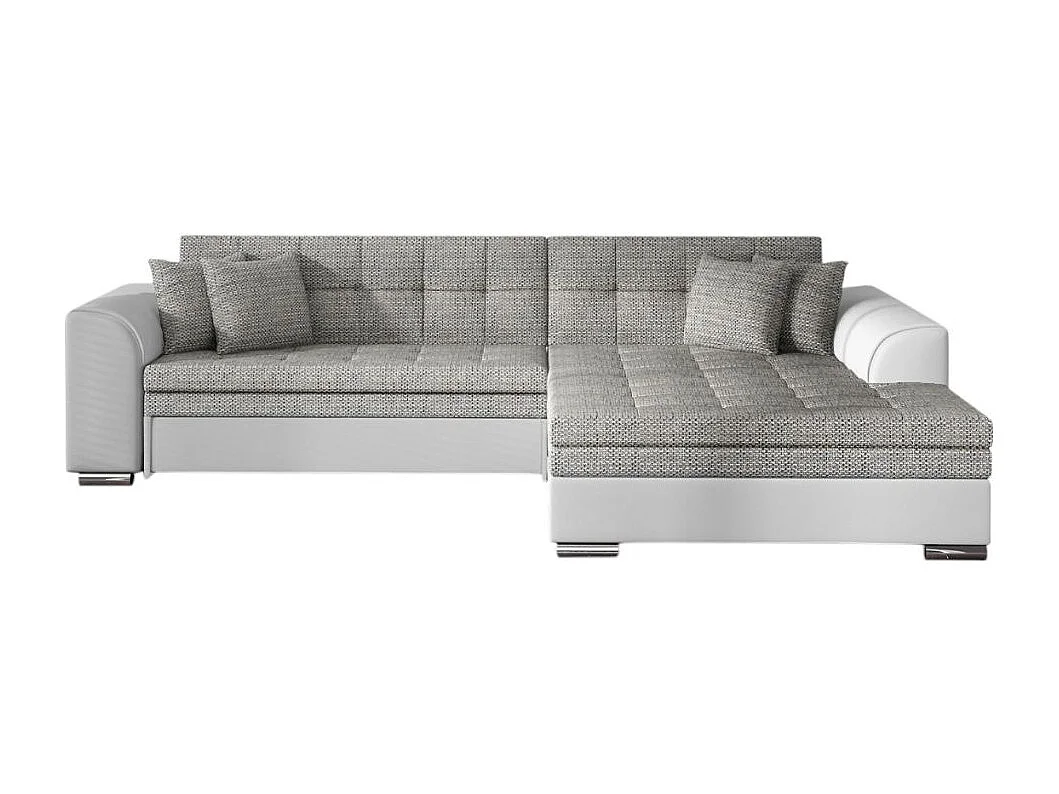 Canapé d'angle droit 4 places NILA convertible en simili et tissu - Blanc/Gris clair