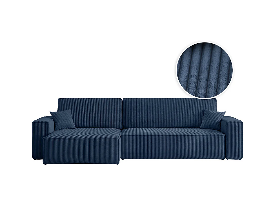 Canapé FARAH d'angle max réversible et convertible 5 places en velours côtelé - Bleu foncé