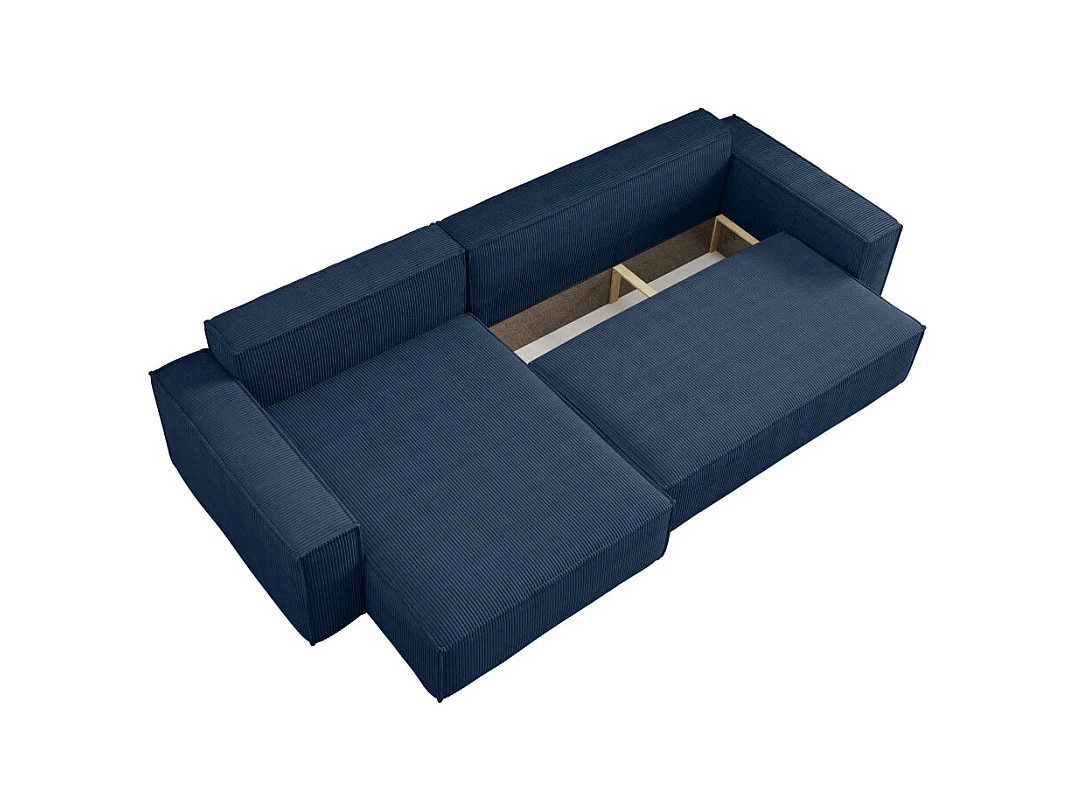 Canapé FARAH d'angle max réversible et convertible 5 places en velours côtelé - Bleu foncé