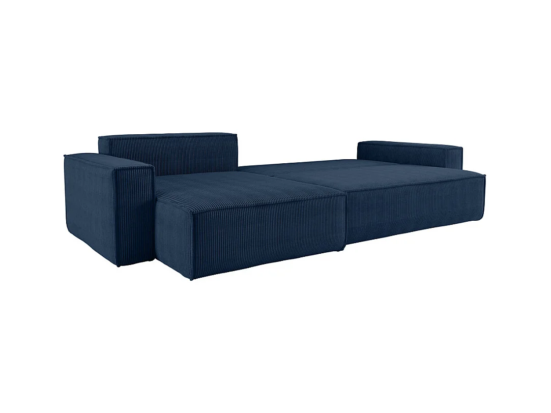 Canapé FARAH d'angle max réversible et convertible 5 places en velours côtelé - Bleu foncé