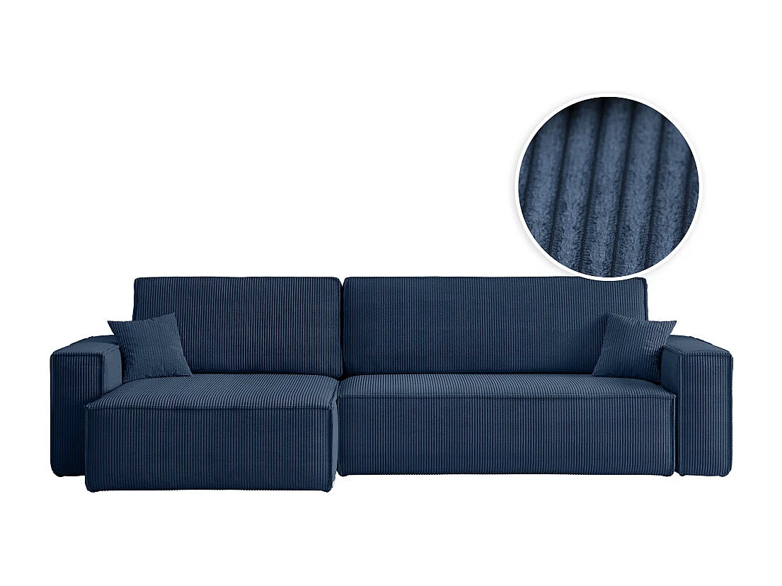 Canapé FARAH d'angle max réversible et convertible 5 places en velours côtelé - Bleu foncé