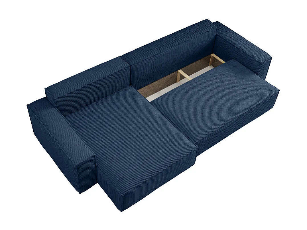 Canapé FARAH d'angle max réversible et convertible 5 places en velours côtelé - Bleu foncé