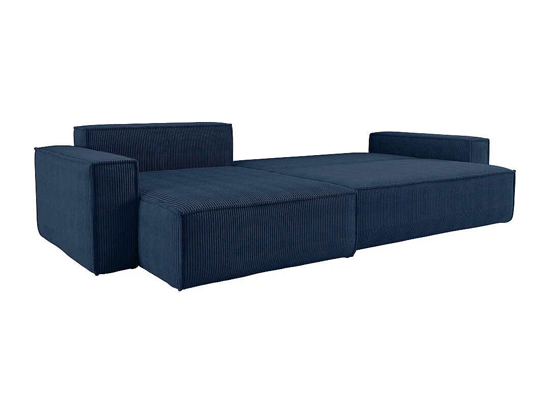 Canapé FARAH d'angle max réversible et convertible 5 places en velours côtelé - Bleu foncé