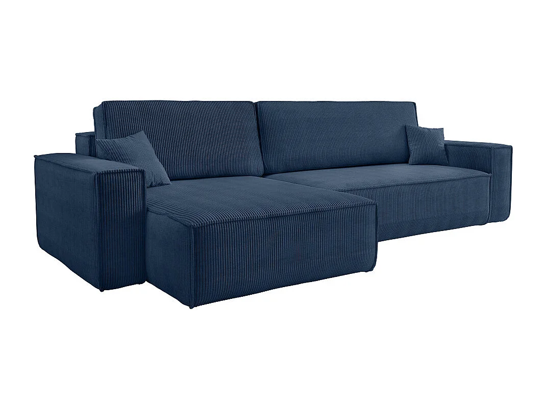 Canapé FARAH d'angle max réversible et convertible 5 places en velours côtelé - Bleu foncé