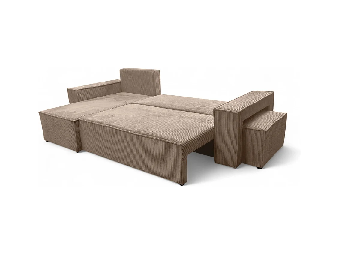 Canapé FARAH d'angle réversible et convertible 4 places avec un pouf en velours côtelé - Taupe
