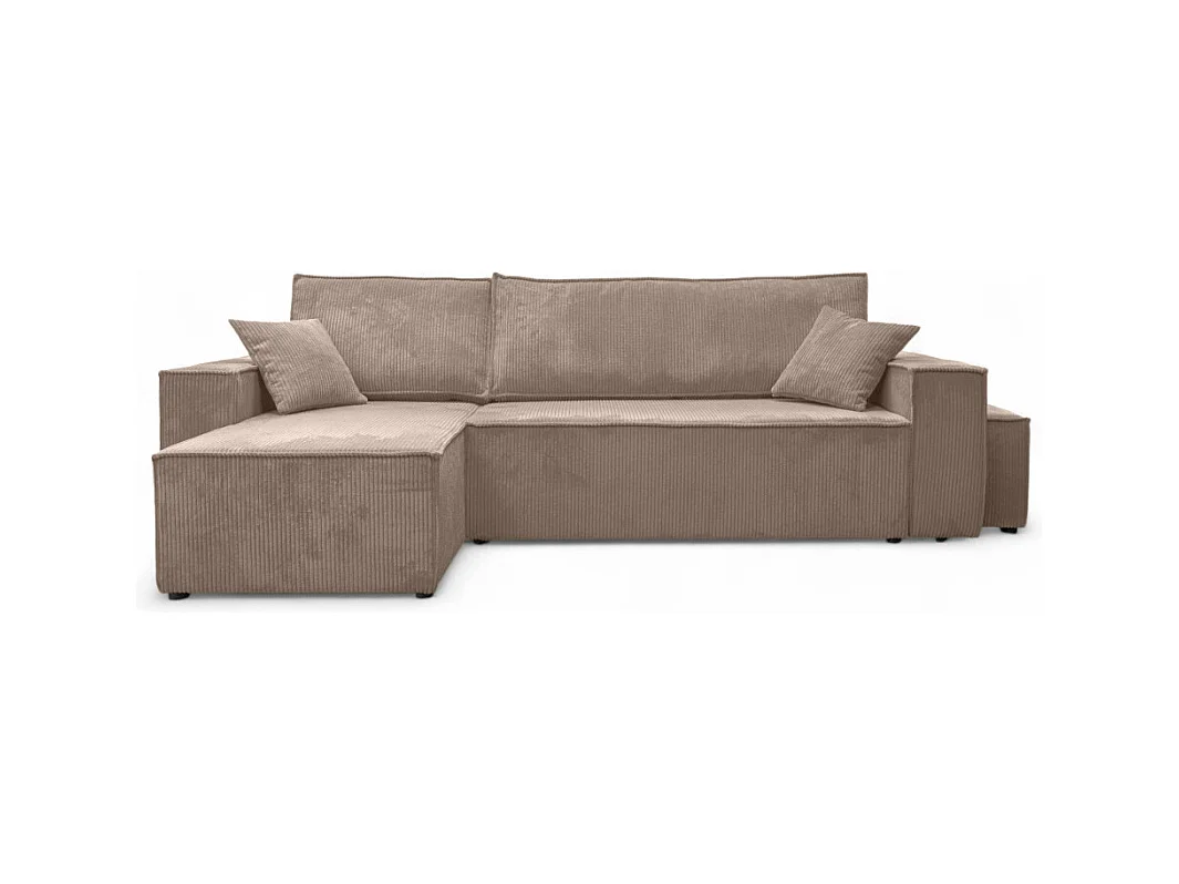 Canapé FARAH d'angle réversible et convertible 4 places avec un pouf en velours côtelé - Taupe
