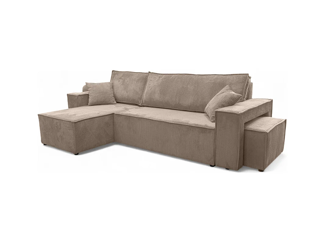 Canapé FARAH d'angle réversible et convertible 4 places avec un pouf en velours côtelé - Taupe