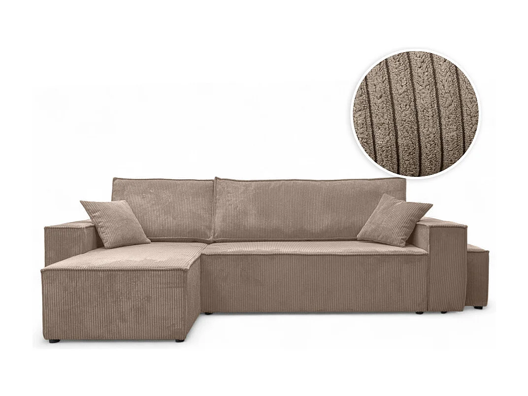 Canapé FARAH d'angle réversible et convertible 4 places avec un pouf en velours côtelé - Taupe