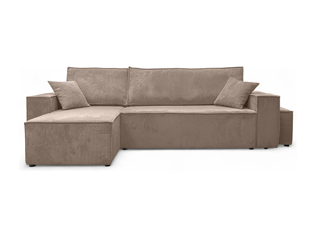 Canapé FARAH d'angle réversible et convertible 4 places avec un pouf en velours côtelé - Taupe