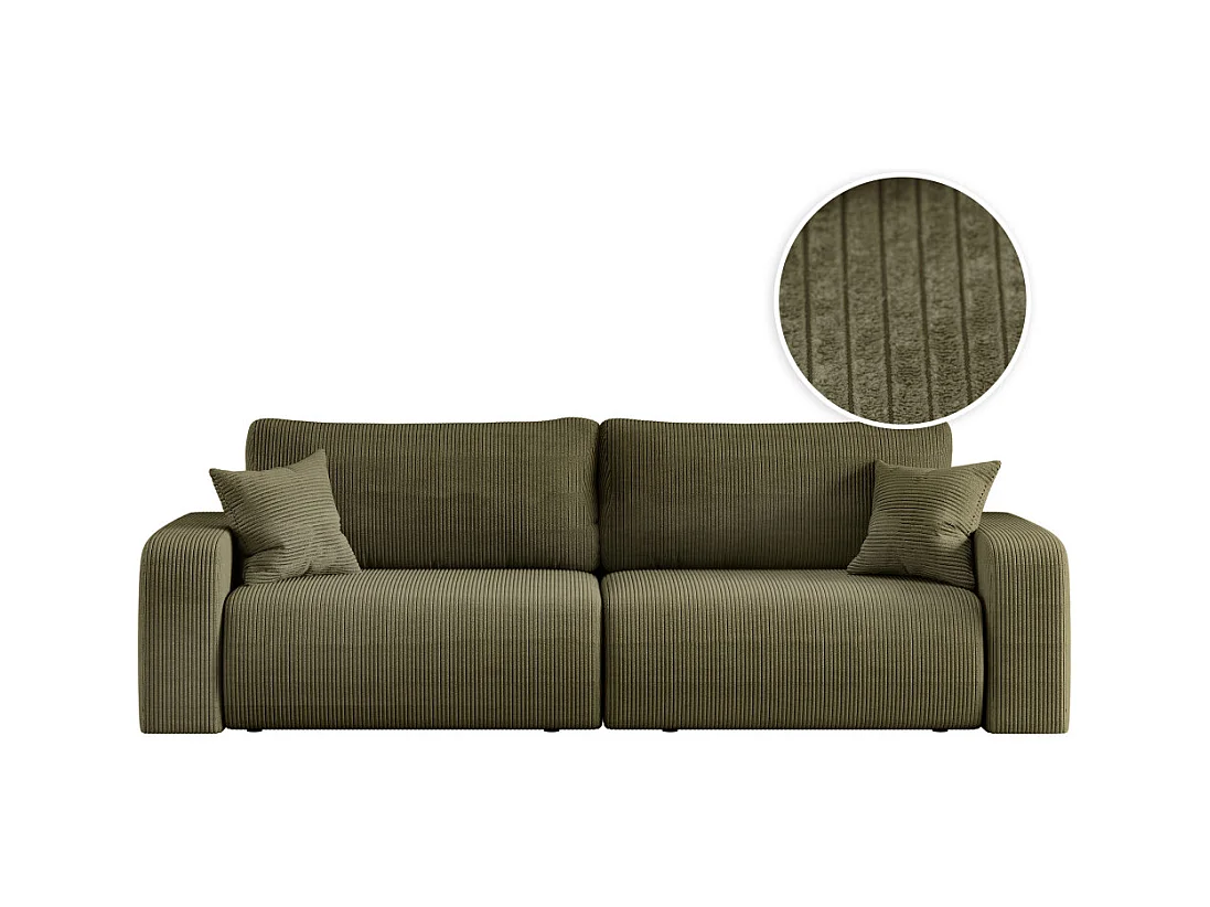 Canapé droit 3 places ALYA convertible en velours côtelé - Vert kaki