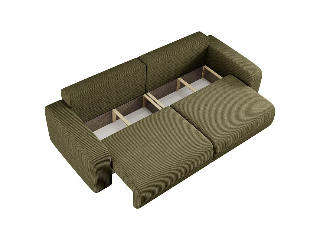 Canapé droit 3 places ALYA convertible en velours côtelé - Vert kaki