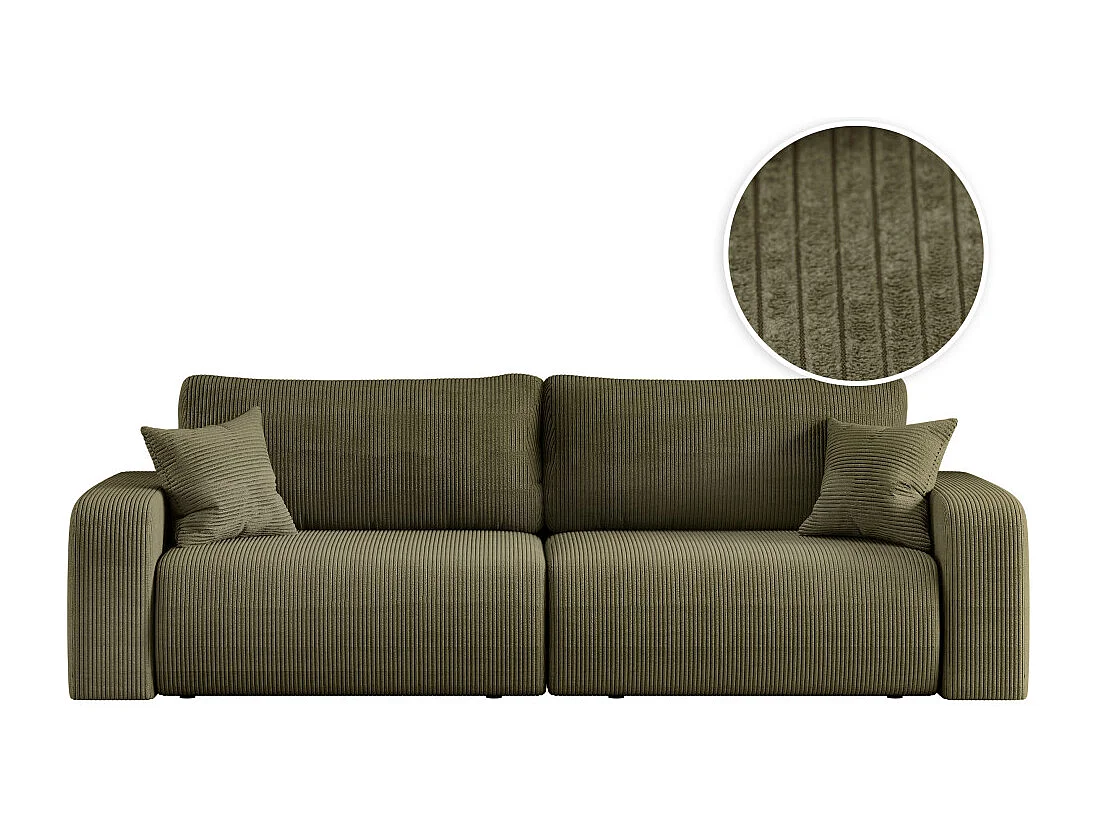 Canapé droit 3 places ALYA convertible en velours côtelé - Vert kaki