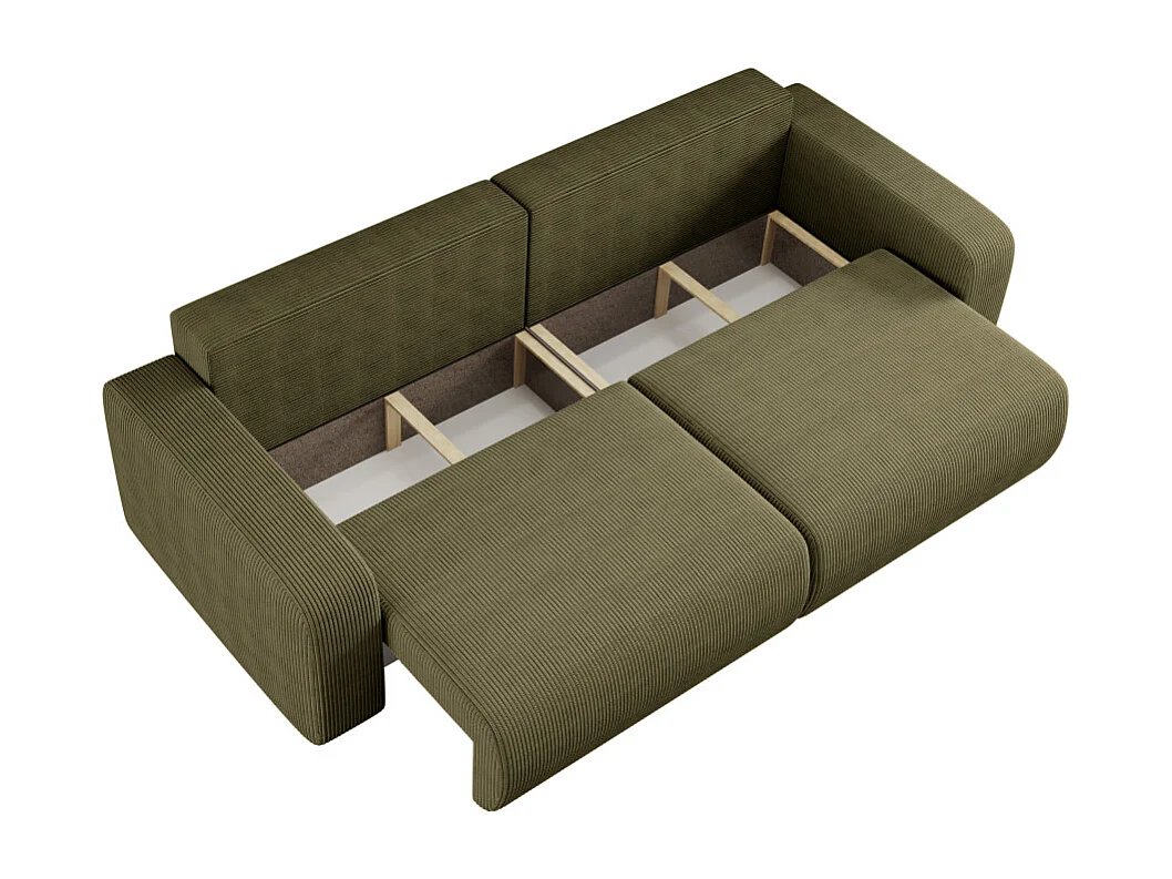 Canapé droit 3 places ALYA convertible en velours côtelé - Vert kaki