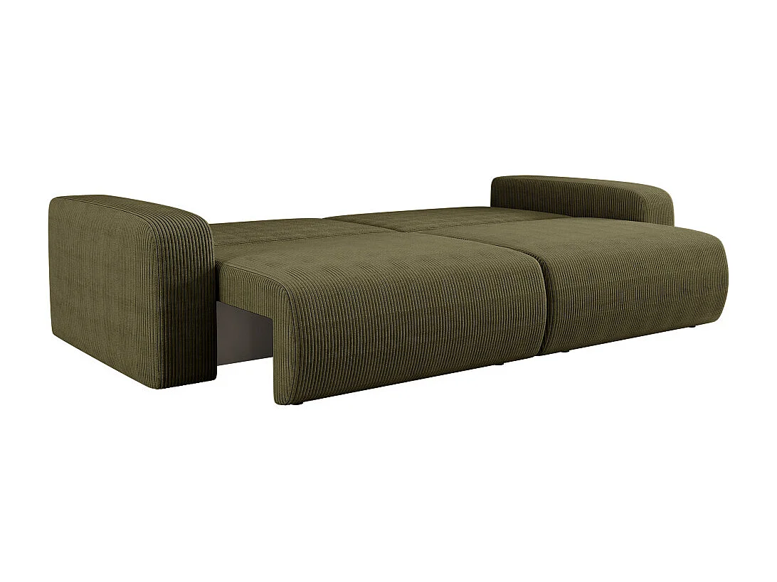 Canapé droit 3 places ALYA convertible en velours côtelé - Vert kaki